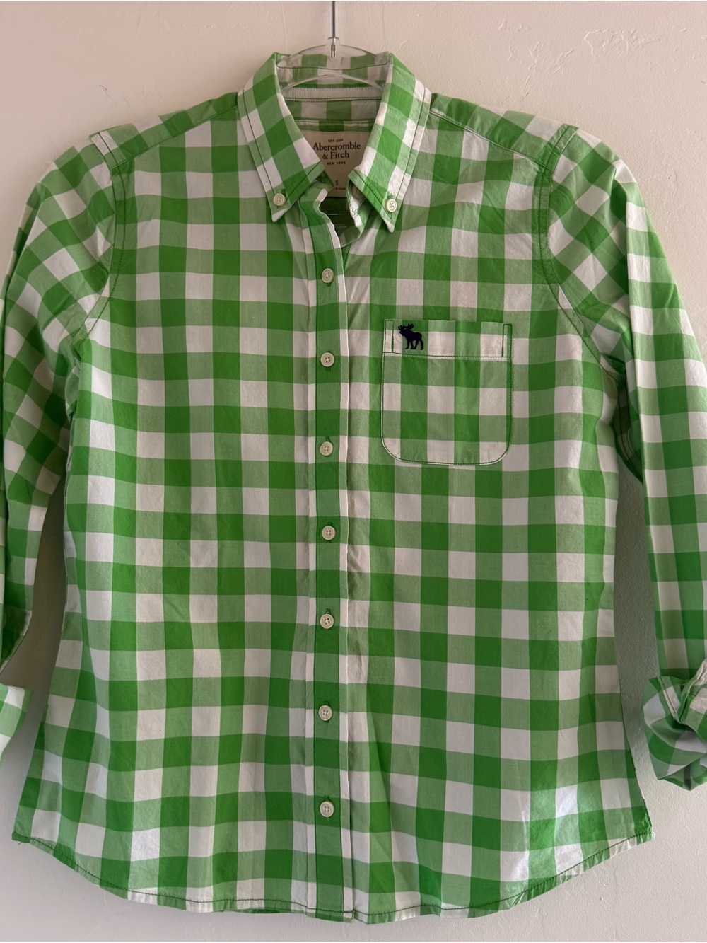 Abercrombie & Fitch Woman’s Long Sleeve Shirt Button Down Green Check Size S
